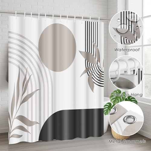 Bathroom Sets with Shower Curtain and Rugs, Boho, 4 Pcs Geometric