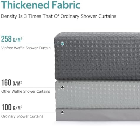 Vipfree 3 in 1 Shower Curtain Set, Waffle Shower Curtain and Liner Set with 12 Double Sided Shower Curtain Hooks, 258GSM Luxury Weighted Cloth Shower Curtains for Bathroom,72 W x 72 H,Graphite Gray