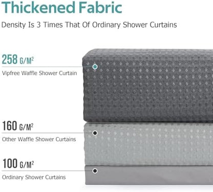 Vipfree 3 in 1 Shower Curtain Set, Waffle Shower Curtain and Liner Set with 12 Double Sided Shower Curtain Hooks, 258GSM Luxury Weighted Cloth Shower Curtains for Bathroom,72 W x 72 H,Graphite Gray