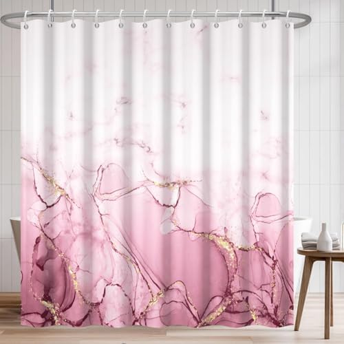 Pink Marble Waterproof Bathroom Shower Curtain 72x72 inches