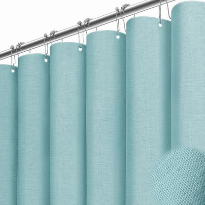 BTTN Long Linen Textured Waterproof Shower Curtain, 72x84, Teal/Turquoise
