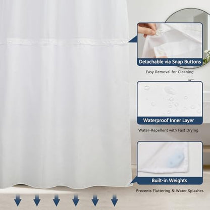 No Hook Shower Curtain with Snap in Liner, 71 x 74 Inch