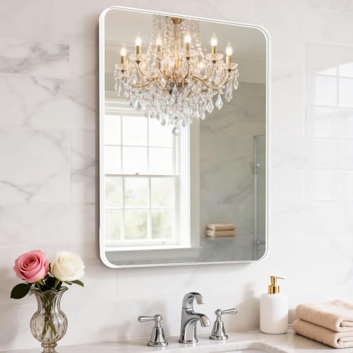 20" x 16" White Bathroom Mirrors for Over Sink,Aluminum Frame