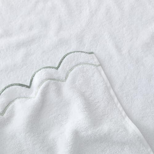 Peri Home 100% Cotton Hand Towel for Bathroom, Embroidered, Soft & Absorbent, 500 GSM, 1 Piece, 16" x 27", White with Sage Scallop