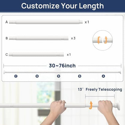 ENJOYBASICS 1" White Shower Curtain Rod, 30-76" Adjustable, Secure Tension