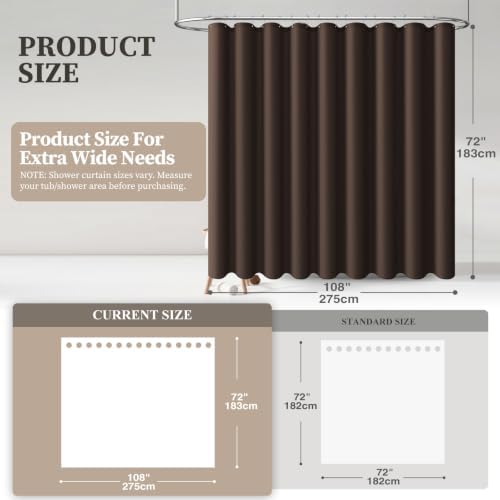 BTTN 108x72 Linen Textured Waterproof Thick Cloth Shower Curtain Set, Brown