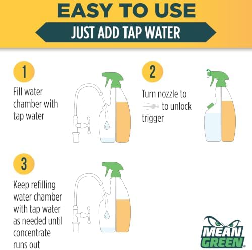 Mean Green Refillable Ultra Powered Bathroom Cleaner Concentrate, Tropical Breeze, 14.3 fl oz (2-Pack) – Plant & Mineral Based, Removes 100% of Soap Scum, Refillable Bottle Makes 4X Refills