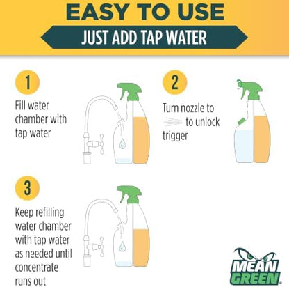 Mean Green Refillable Ultra Powered Bathroom Cleaner Concentrate, Tropical Breeze, 14.3 fl oz (2-Pack) – Plant & Mineral Based, Removes 100% of Soap Scum, Refillable Bottle Makes 4X Refills