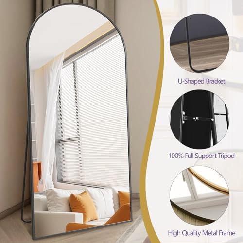 Dewfig Arched Full Length Mirror, 76"x34" Large Floor Mirror, Black