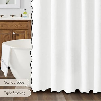 MIULEE White Scalloped Linen Shower Curtain 72x72 Inches