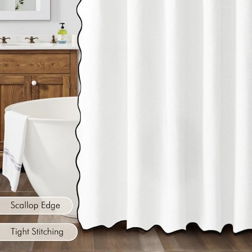 MIULEE White Extra Long Scalloped Linen Shower Curtain 72x80 Inches