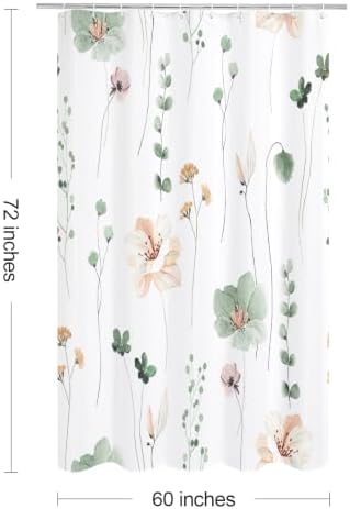 Gibelle Sage Green Beige Watercolor Floral Fabric Shower Curtain, 60x72