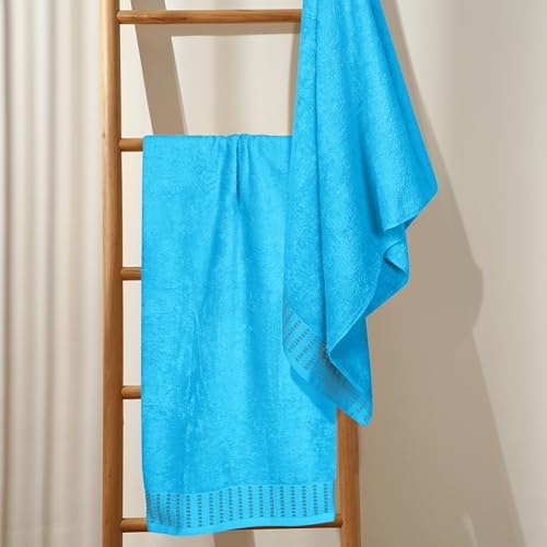 BELIZZI HOME Cotton 2 Pack Oversized Bath Towel Set 28x55 inches, Large Bath Towels, Ultra Absorbant Compact Quickdry & Lightweight Towel, Ideal for Gym Travel Camp Pool - Turquoise Blue