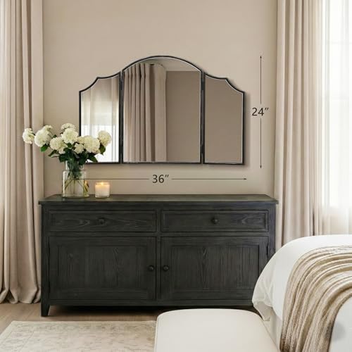 Besdomus Black Scalloped Vanity Mirror: 36"x24" Three Sided Dresser Miror