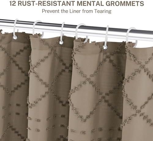 Siiluminisoy Boho Farmhouse Shower Curtain, 72 x 72 Tufted Chevron Textured Striped Modern Minimalist Cloth Shower Curtain for Bathroom