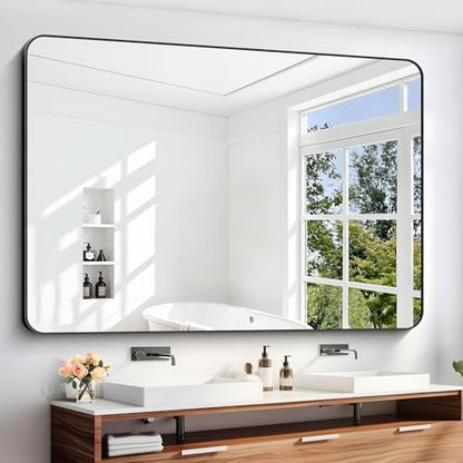 DESBING 60" x 40"Bathroom Mirror, Matte Black Wall Mirror with Metal Frame, Decorative Rectangular Vanity Mirror for Bedroom Bathroom Living Room Entryway (Horizontal/Vertical)