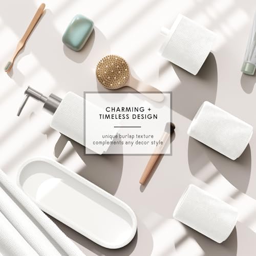 Clara Clark Bathroom Set - White Bathroom Accessories Set, 19PC Bathroom Accessory Set, Bathroom Sets with Shower Curtain Set, Soap Dispenser & Toothbrush Holder