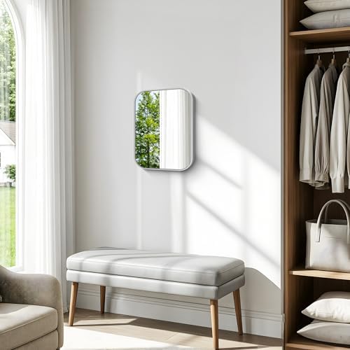 BONEWEI Silver Bathroom Mirror,16x20 inch Wall Mirror for Bathroom Wall Mounted,Rectangle Mirror for Bathroom Over Sink,Modern Frame Round Corner for Living Room,Bedroom Entryway,Horizontal/Vertical