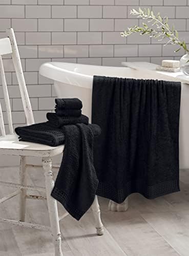 GLAMBURG 100% Cotton Ultra Soft 6 Pack Towel Set, Contains 2 Bath Towels 28x55 Inches, 2 Hand Towels 16x24 Inches & 2 Wash Coths 12x12 Inches, Compact Absorbent Lightweight & Quickdry - Black