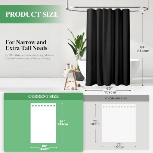 Dynamene Stall Waffle Shower Curtain 256 GSM Heavy Fabric 60x84 Black