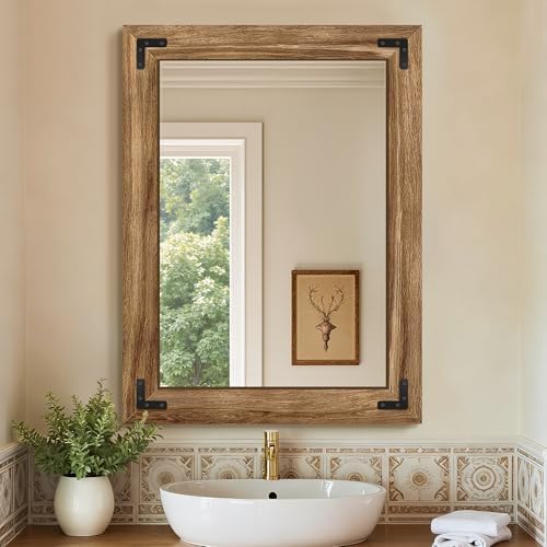 Bathroom Mirror for Wall, 24" x 32" Wooden Vanity Mirror