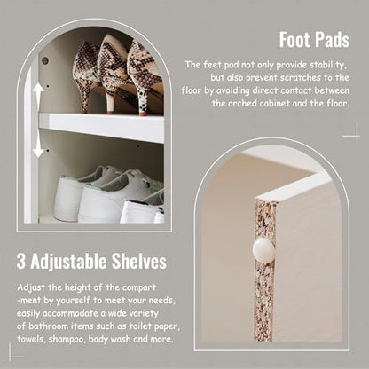 IFBUY 67" Tall Arched Bathroom Storage Cabinet, 8-Tier Modern Farmhouse Storage Cabinet with Adjustable Shelves, Wood Freestanding Cabinet for Bathroom, Living Room, Entryway, Hallway (Antique White)