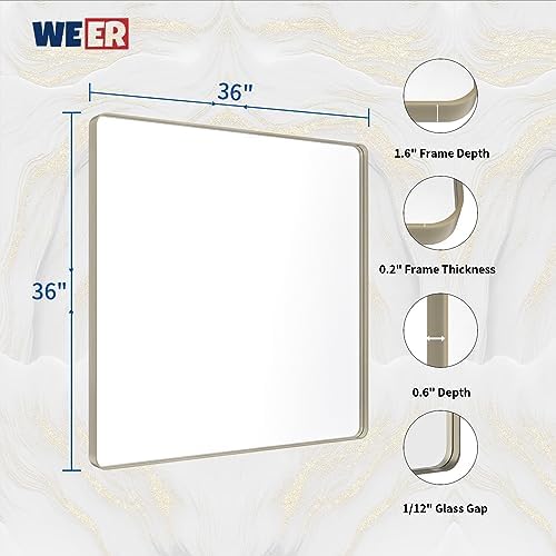 WEER Brushed Nickel Bathroom Vanity Mirror 36X36 Inch
