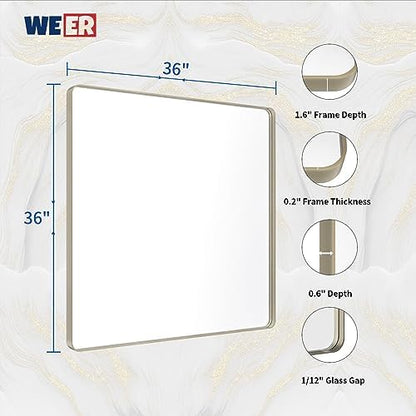 WEER Brushed Nickel Bathroom Vanity Mirror 36X36 Inch