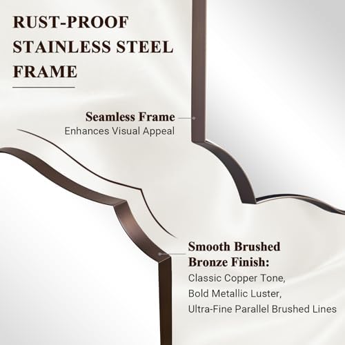 ANDY STAR Brushed Bronze Mirror, 28x36 Inch Bathroom Mirror, Scalloped Mirrors for Bathroom, Anti-Rust Stainless Steel Frame, Unique Curved Design Ideal for Bathroom, Living Room, Mantel