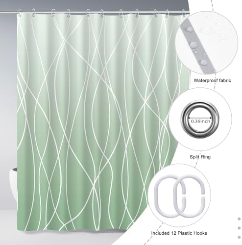 Striped Shower Curtain for Bathroom, Ombre Green, 72" W x 72" L