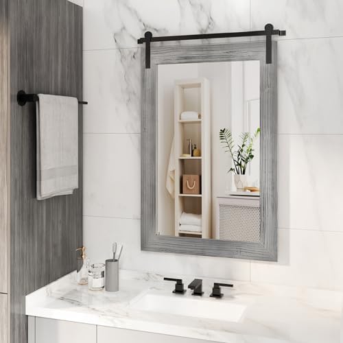 COGOOD Farmhouse Bathroom Mirrors for Over Sink - 38 x 25 Grey