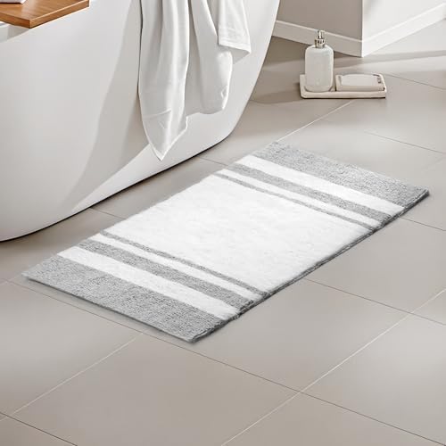 Madison Park Spa Cotton Bath Rug Absorbent Plush Striped, 20 x 30, Grey