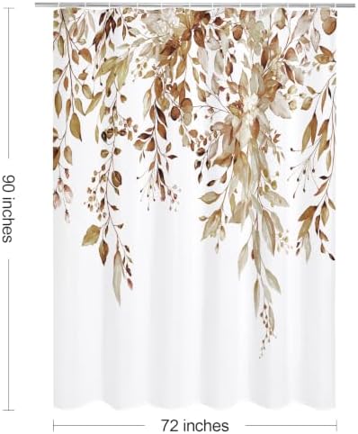 Gibelle Brown Eucalyptus Shower Curtain, Watercolor Floral Print, 72x90