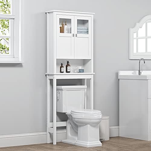 Spirich Bathroom Over the Toilet Storage Cabinet with Glass Doors, White