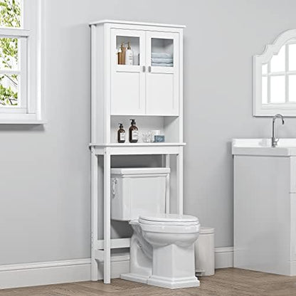 Spirich Bathroom Over the Toilet Storage Cabinet with Glass Doors, White