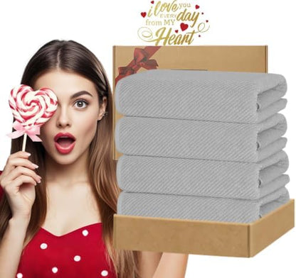 VOOVA & MOVAS Bath Towels 4PC, 100% Cotton, 30x56 in, Gray
