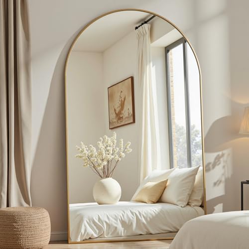 Dewfig Arched Full Length Mirror, 77"x38" Large Floor Mirror, Gold