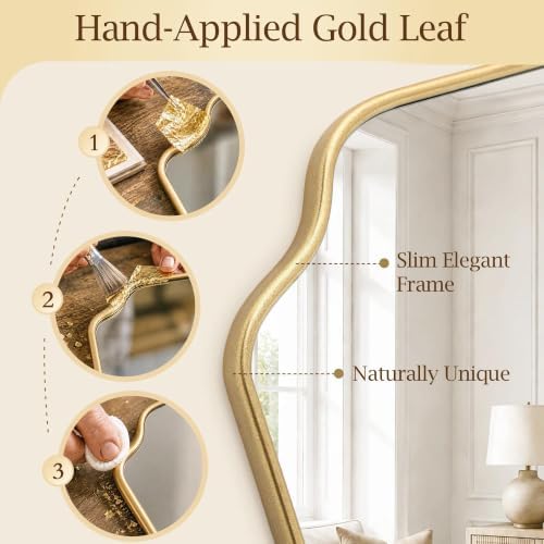 Besdomus Gold Modern Bathroom Mirror: 24"x36" Minimalist Vanity Wall Mirror