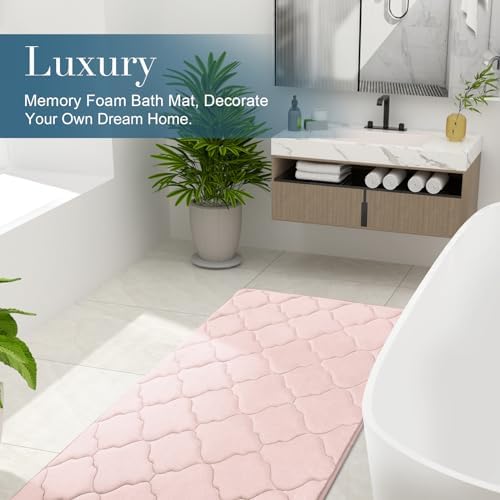 OLANLY Memory Foam Bath Mat Rug 44x24, Ultra Soft Bathroom Rugs, Pink