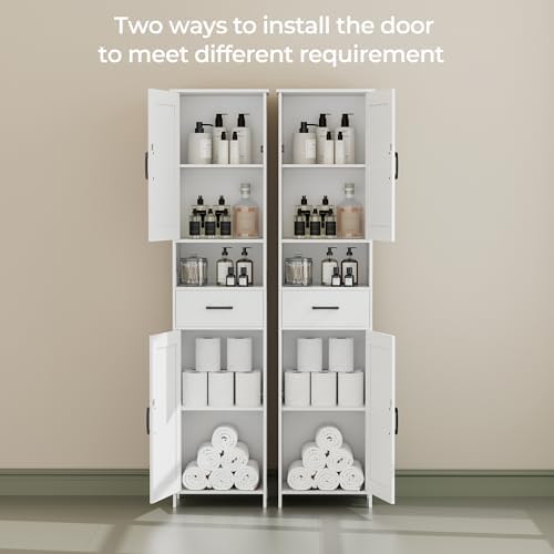 Homhedy 67" H Tall Bathroom Storage Cabinet with Barn Doors and Drawer