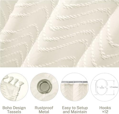 Siiluminisoy Boho Farmhouse Shower Curtain, 72 x 72 Tufted Chevron Textured Striped Modern Farmhouse Minimalist Cream Shower Curtain for Bathroom