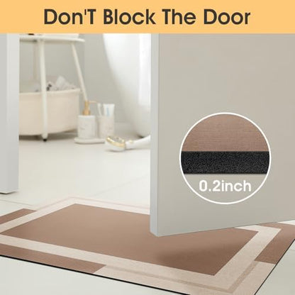 ACCUMTEK Non Slip Bath Mat, Thin Bathroom Rugs Fit Under Door, Quick Dry Bath Mats, Machine Washable Bath Rugs for Bathroom, Bathtub & Kitchen, Bathtub, Light Brown/Bordered/24 x17
