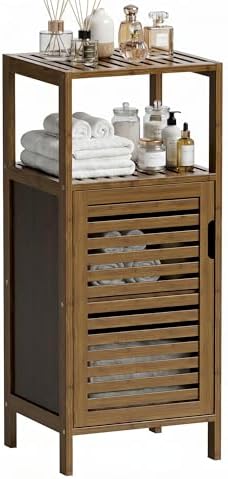 HITNET Bathroom Cabinet, Bamboo Floor Cabinet Free Standing, 4 Tier Sofa Side Storage Cupboard for Living Room Kitchen Entryway, Walnut
