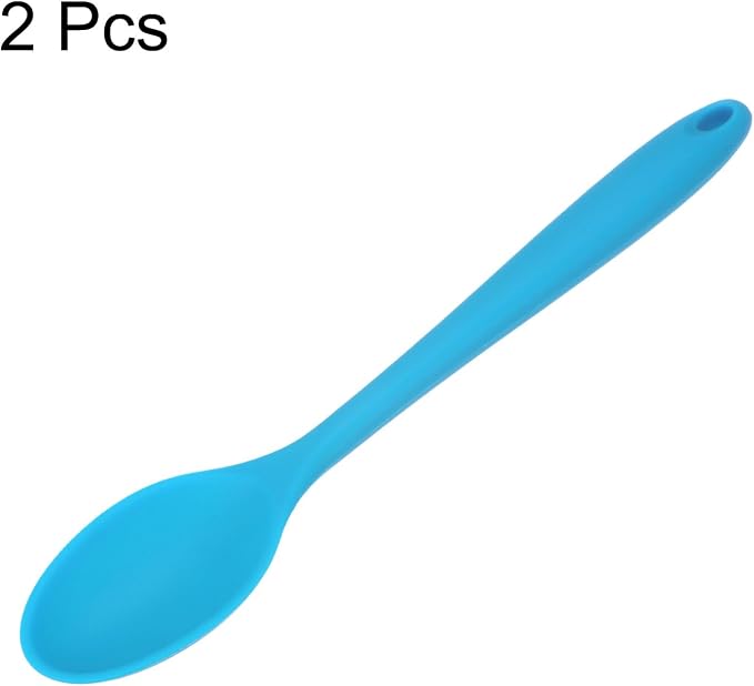 HARFINGTON 2Pcs Silicone Spoons, Heat Resistant Kitchen Cooking Utensil Spoon for Cooking, Mixing, Stirring and Serving, Blue