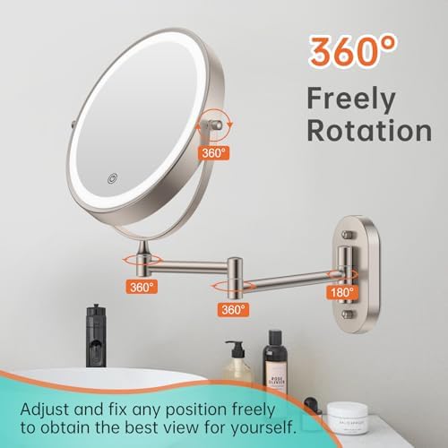 5000mAh Rechargeable Wall Mounted Lighted Makeup Vanity Mirror1X/30X Nickel