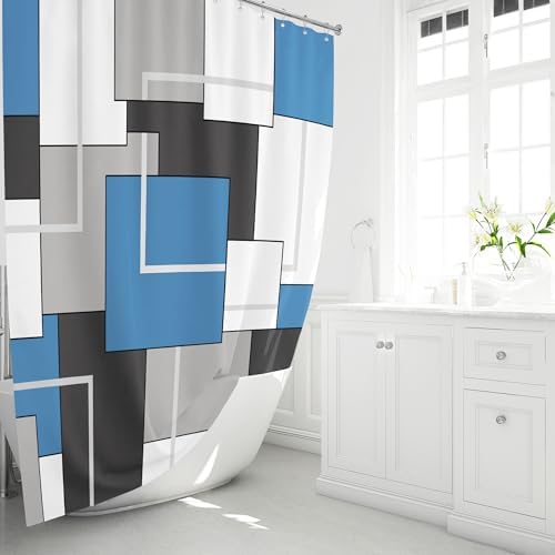 BTTN 72x96 Long Geometric Waterproof Fabric Shower Curtain, Moonlight Blue