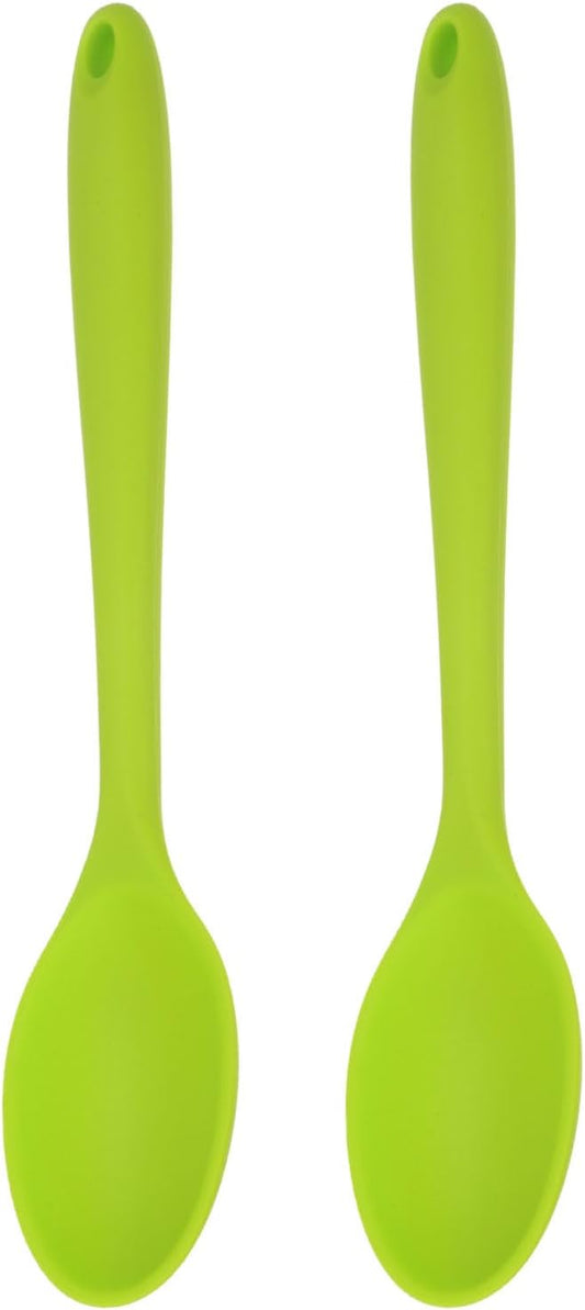 HARFINGTON 2Pcs Silicone Spoons, Heat Resistant Kitchen Cooking Utensil Spoon for Cooking, Mixing, Stirring and Serving, Light Green