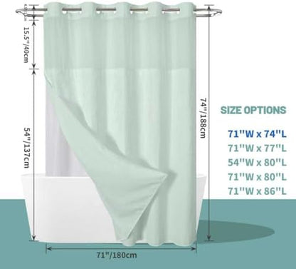 No Hook Waffle Shower Curtain with Snap-in Liner, 71x74 Inch, Mint Green