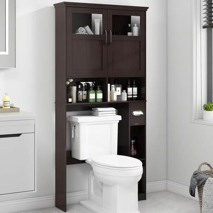Vabches Over The Toilet Storage Cabinet with Doors & Paper Holder, Espresso