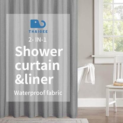 Extra Long Fabric Shower Curtain with Waterproof Layer,72x84,Grey